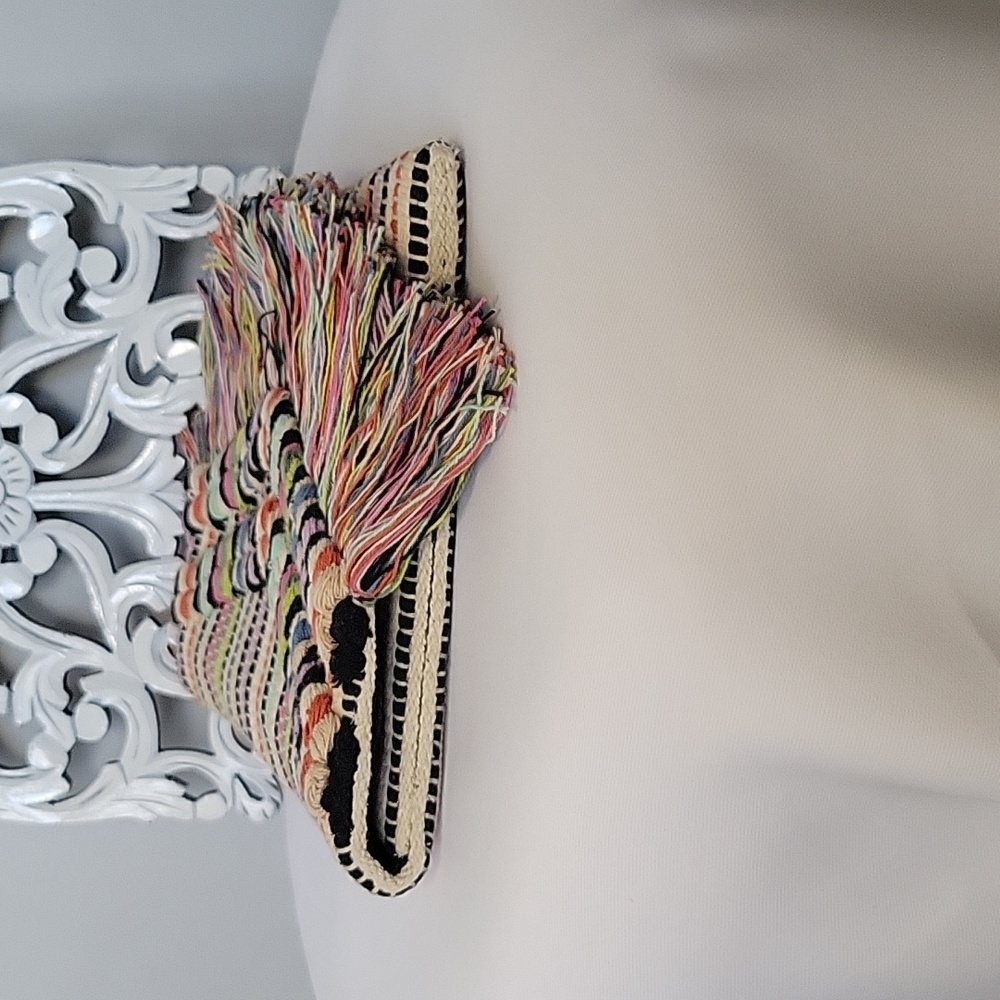 Stella & Dot Taj Bohemian Multicolored Striped Fringe Clutch - Picture 6 of 14